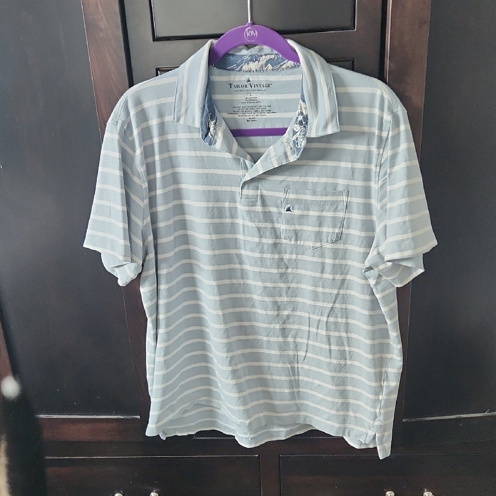 Tailor Vintage Sky Blue Striped Polo